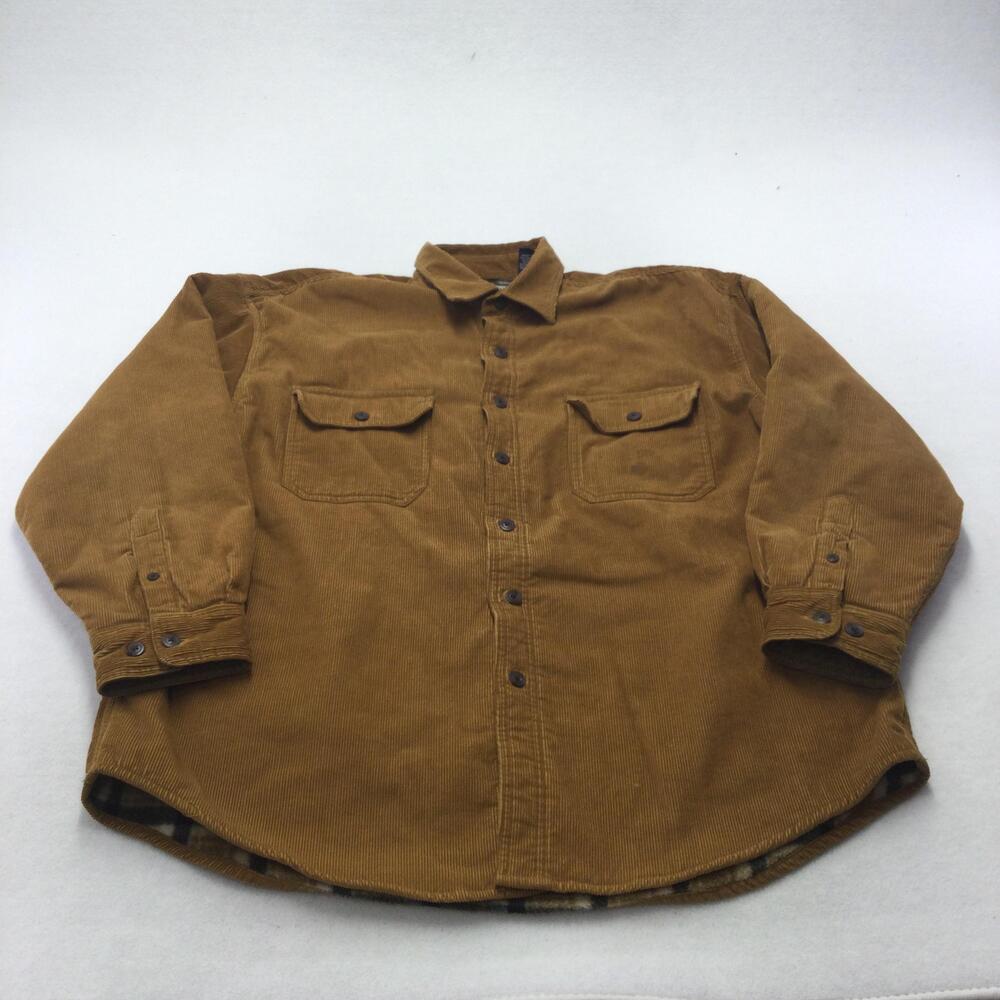 Wolverine Shirt Jacket Mens XL Brown Corduroy Fleece Lined Button Front Workwear